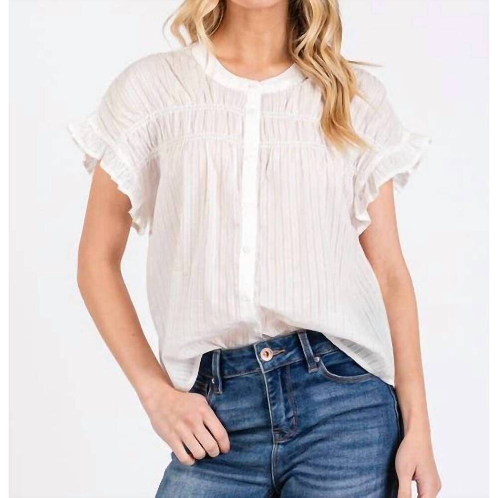NEW CALISTA ruffle smocked button down shirt in white